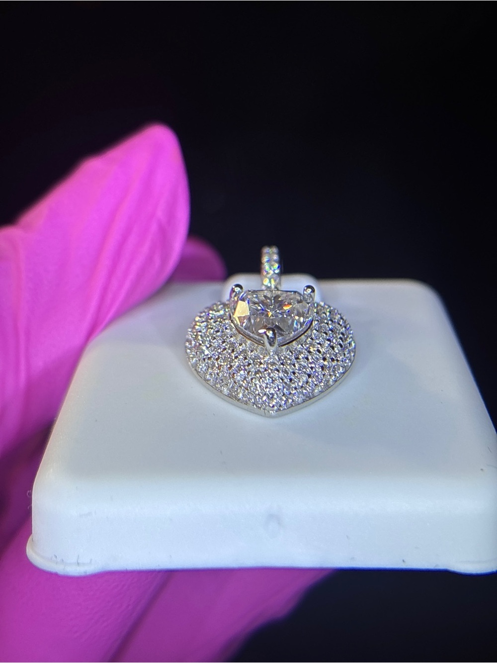 .925 Sterling Silver 2ct. VVS Moissanite Pave’ Heart Solitaire Pendant - Picture 9 of 14